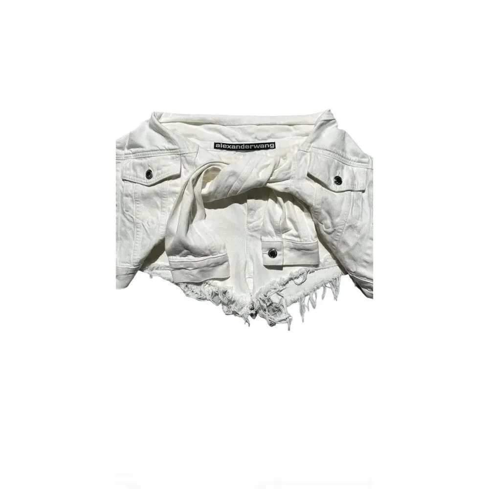 Alexander Wang Deconstructed Hybrid Denim Shorts Attached Jacket White Sz 25
